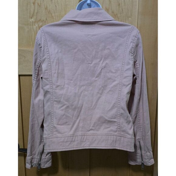 Womens Light Pink Moto Jacket With Silver Zipper Details & Pockets Casual Style - Picture 5 of 9